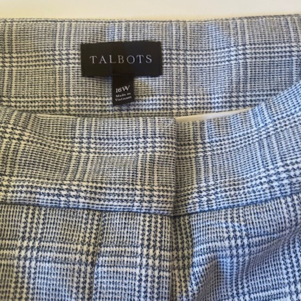 Talbots Women's Dress Pants Blue & White Pattern Size 16W Chic Workwear Trouser
